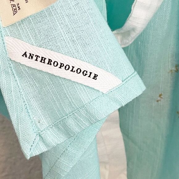 Anthropology retro inspired apron in robin’s egg blue with 3D flowers. NWT - Picture 5 of 9